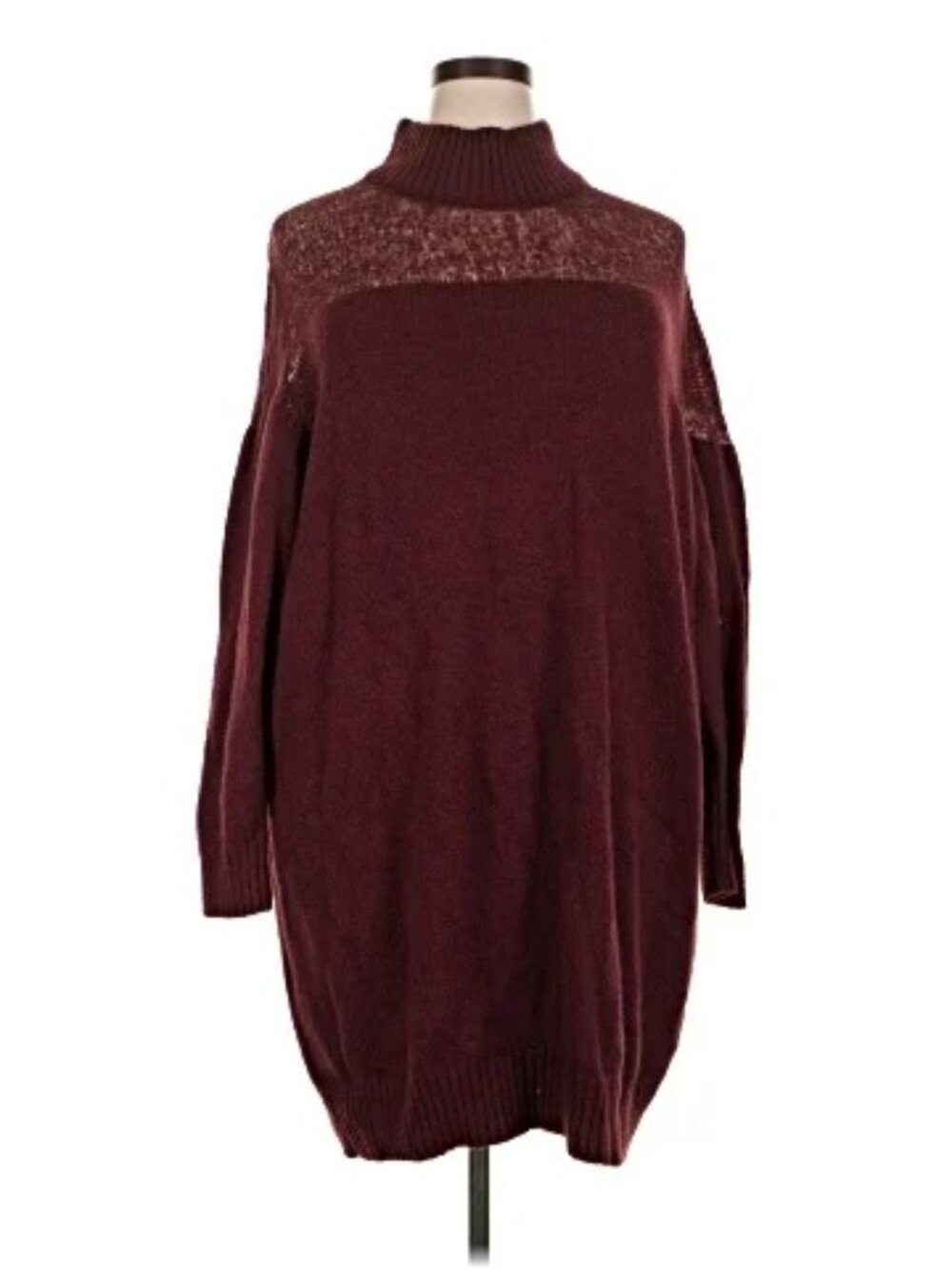 Elloquii Women's Plus Size Turtleneck Mini Sweater Dress with Sheer Shoulder